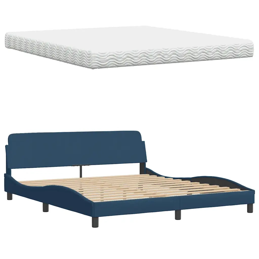 Letto con Materasso Hanko Blu 180x200 cm in Tessuto 3310551