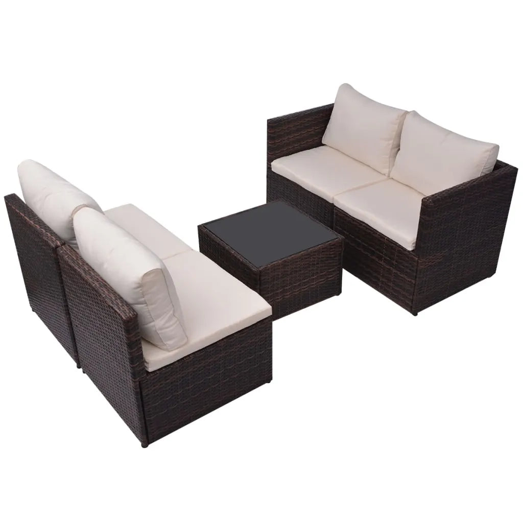 Set Divani da Giardino 5 pz | Set Salotto da Giardino con Cuscini in Polyrattan Marrone