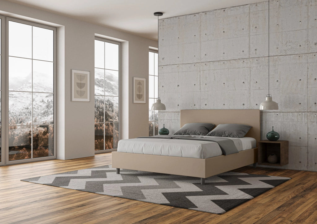 Letto matrimoniale senza rete imbottito 160x200 similpelle cappuccino Adele