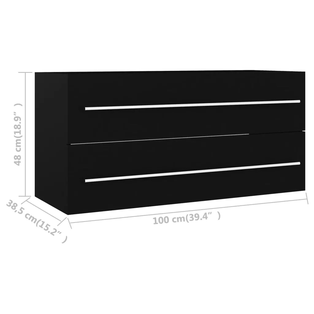 Mobile Lavabo-Armadietto da bagno Nero 100x38,5x48 cm in Legno Multistrato