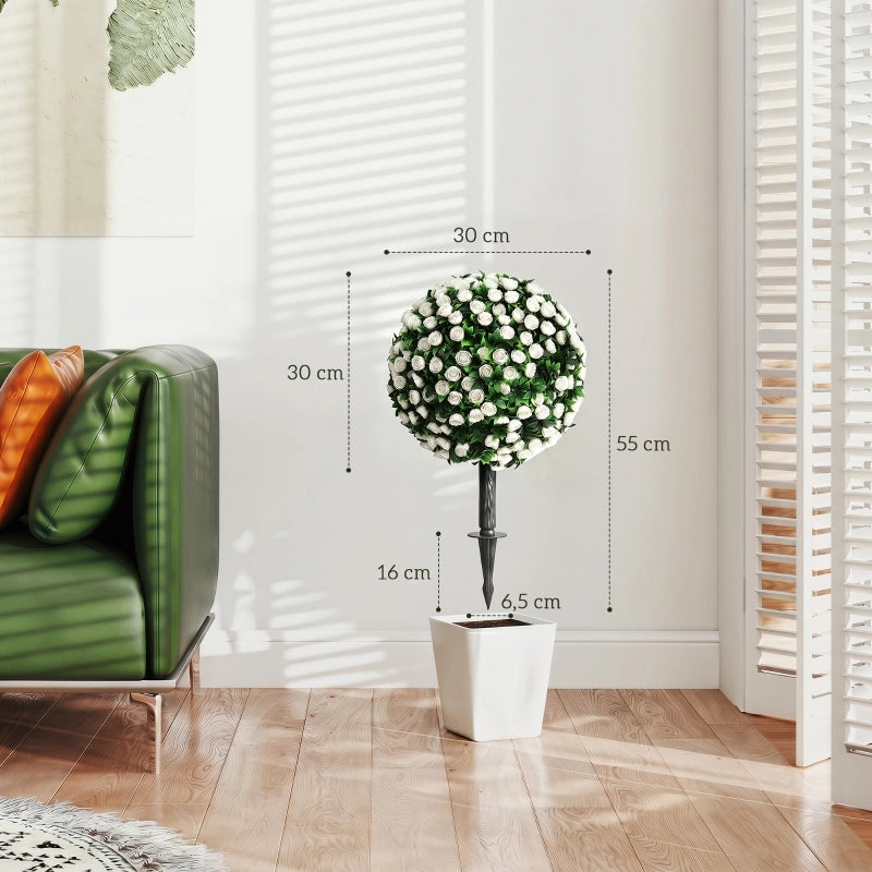 Sfere di rose artificiali, resistenti ai raggi UV per uso esterno, set di 2 roseli, 55 cm, bianche