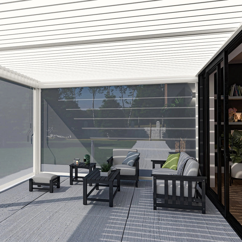 Pergola bioclimatica OmbrÃ©a adossata VS 4x6M Bianco + 2 tende