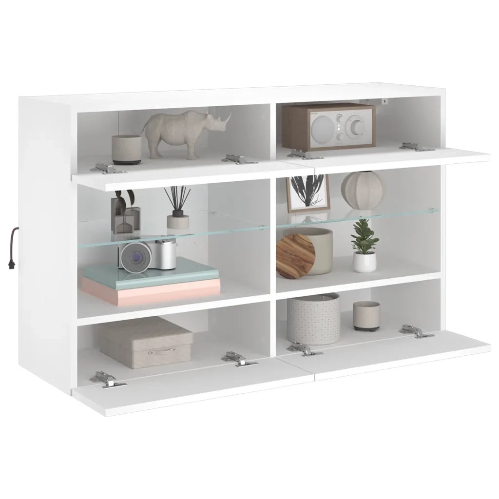 Mobile TV a Parete con Luci LED-Mobile TV a Muro Bianco 98,5x30x60,5 cm