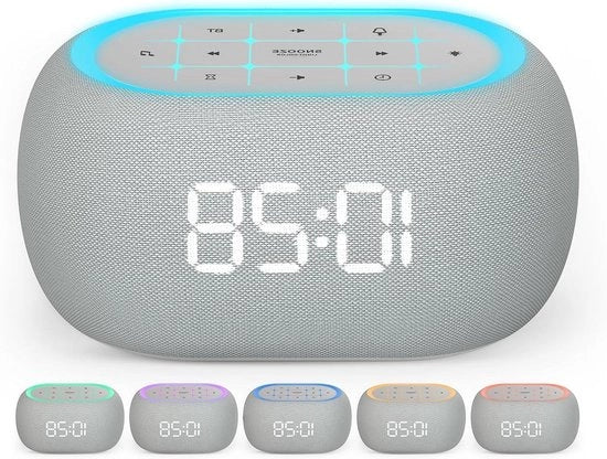 Radio sveglia Bluetooth con altoparlanti Hi-Fi dual 10W, lampada notturna a 7 colori, sveglia digitale e altro