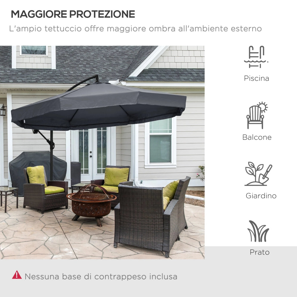 Ombrellone da Giardino 295x295x242 cm con Zanzariera e Base a Croce Grigio Scuro