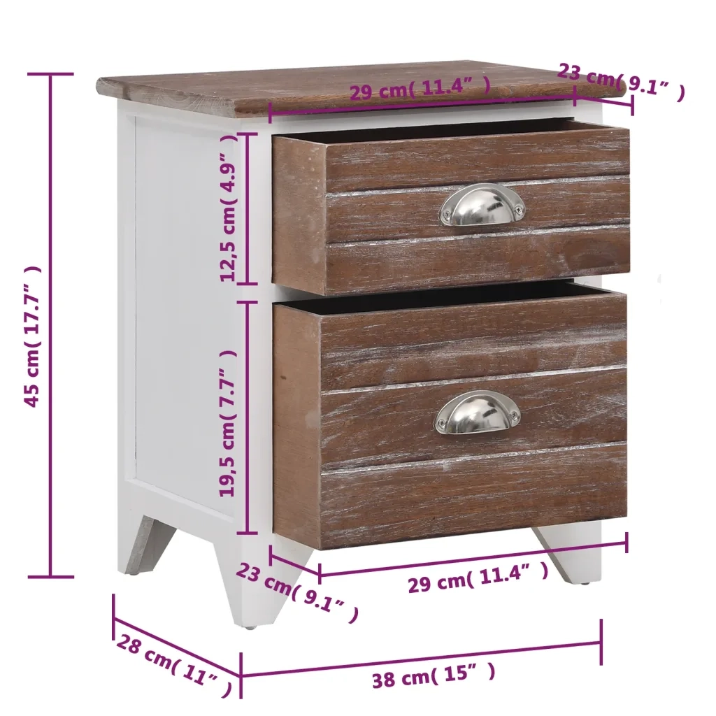 Comodino Marrone e Bianco 38x28x45 cm in Legno di Paulownia cod mxl 30705