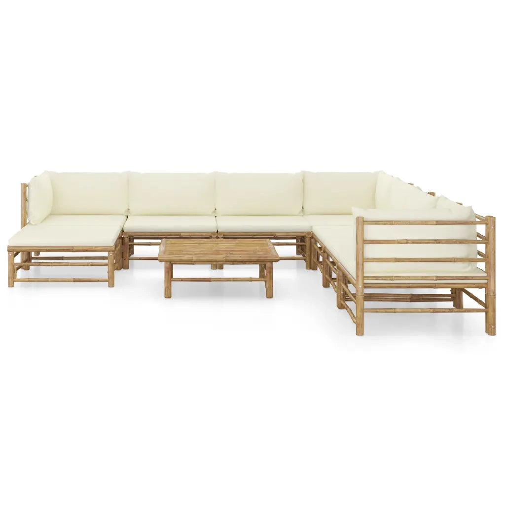Set Divani da Giardino 9 pz con Cuscini Bianco Crema in BambÃ¹ cod mxl 40746