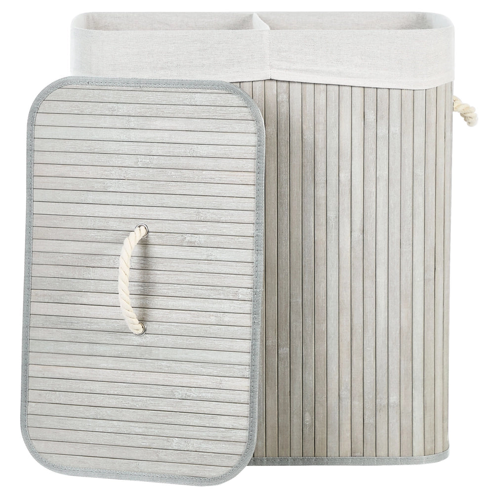 Cestino portaoggetti in bambù grigio con coperchio Cestino per biancheria Accessori pratici lavanderia bucato