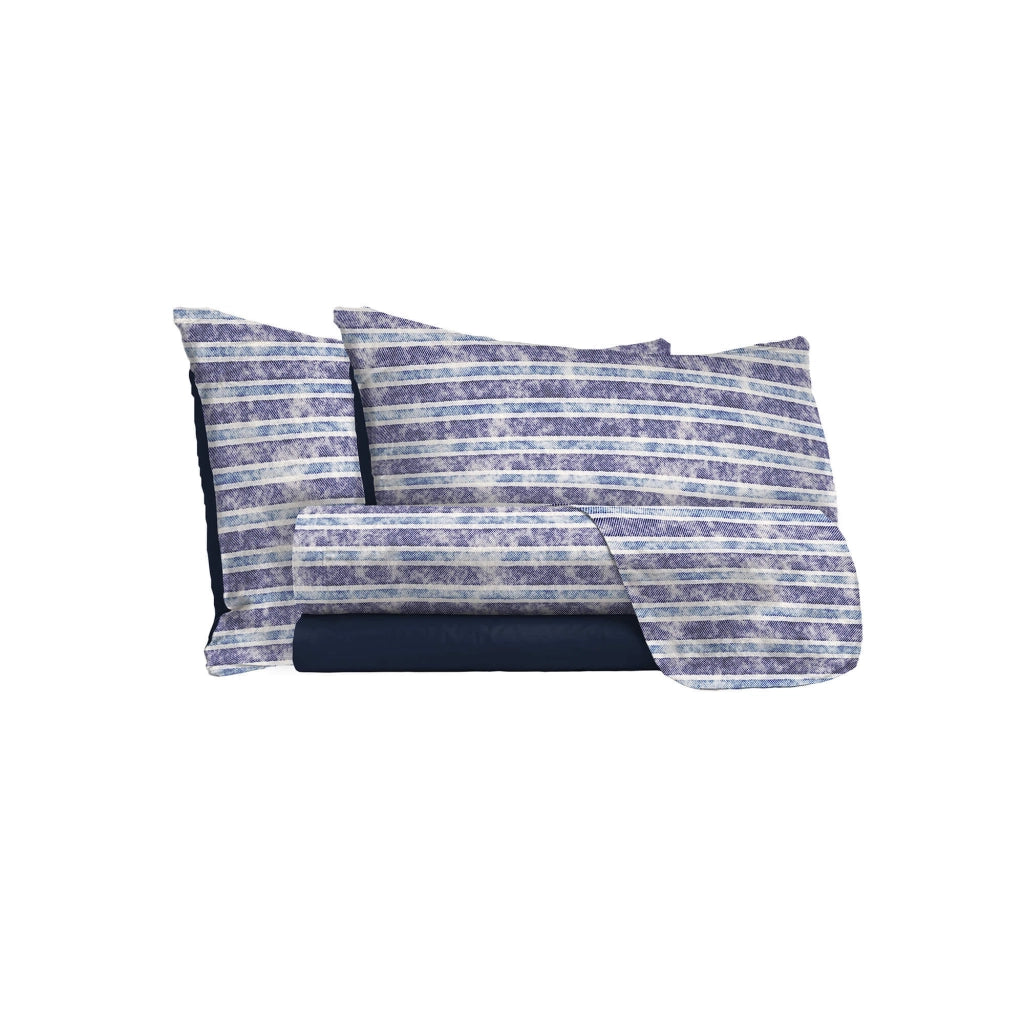 Set Lenzuola Singolo con Stampa Sopra Sotto e Federe Jeans Stripes