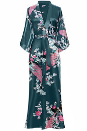 Kimono da Notte con Faccia di Pappagallo - 135 cm - Nero Blu - Abito da Sposa e Festa