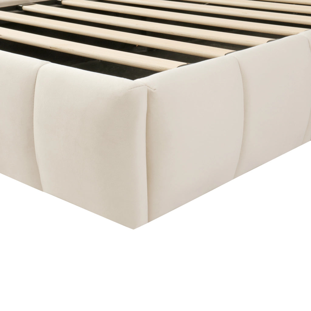 Letto imbottito per bambini 90x200 cm con rete a doghe, contenitore salvaspazio, velluto beige