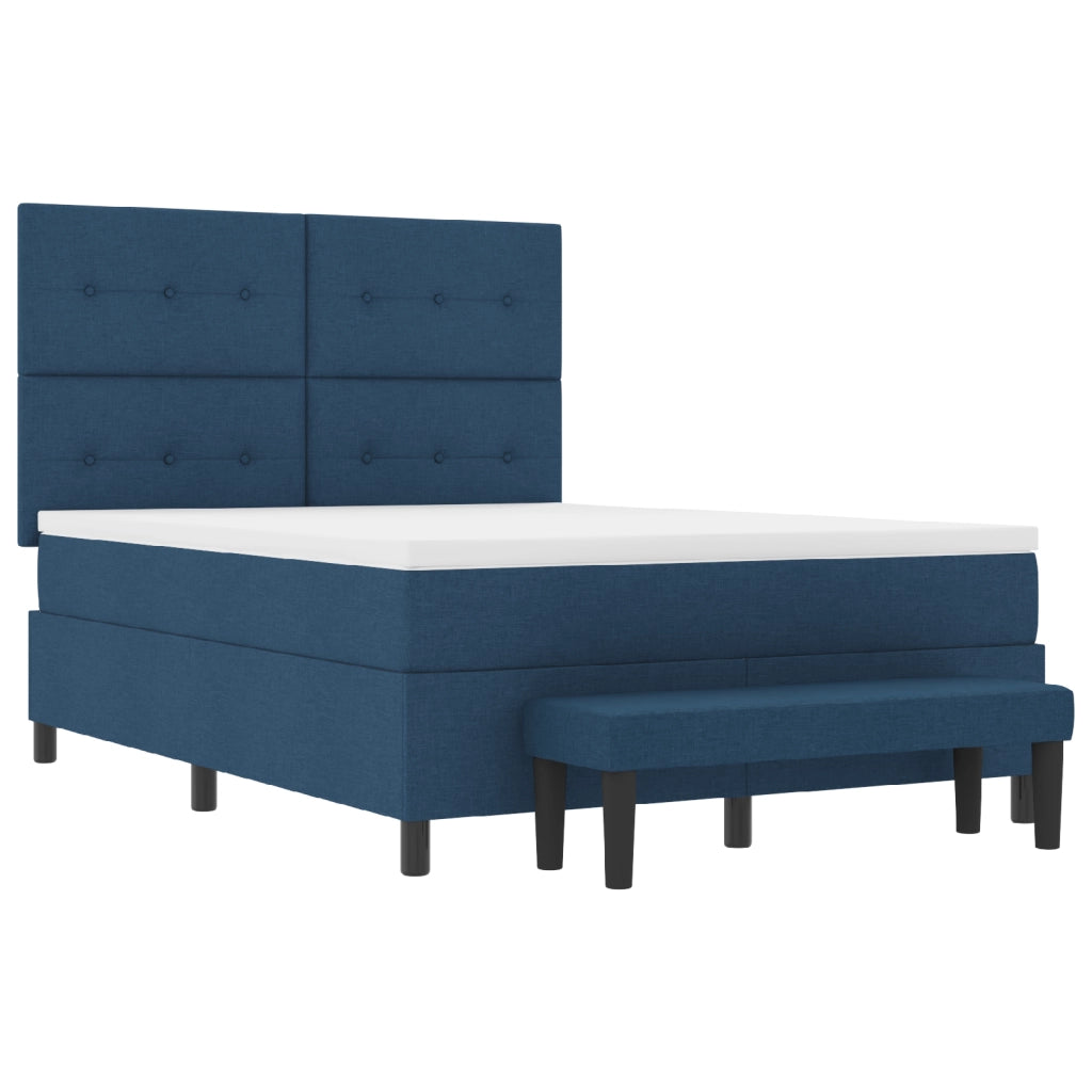 Letto Box Spring con Materasso e Panchina Blu 140x200 cm Tessuto