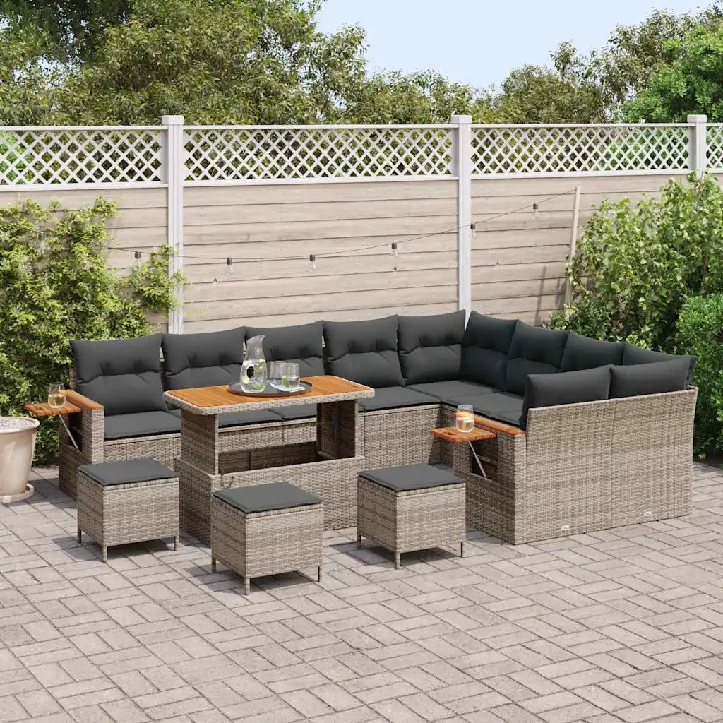 Set Divano da Giardino con cuscino 14 pcs Grigio polyrattan