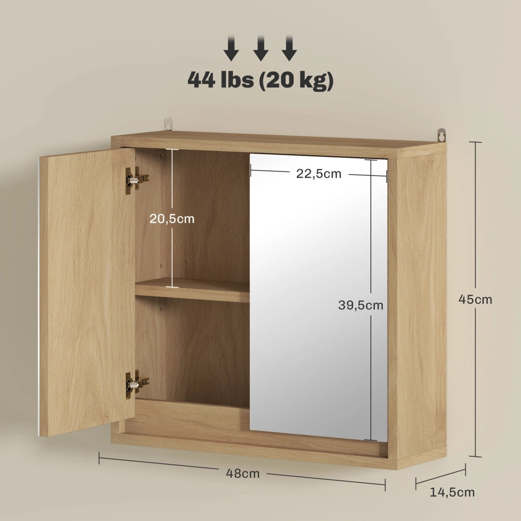 Armadietto da Bagno con Specchio ¨C zephmum ¨C Legno Naturale 48x14.5x45cm