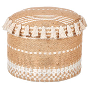 Pouf Beige Juta EPS Riempimento Rotondo ø 50 cm Ottomana intrecciata a mano con frange Stile Boho