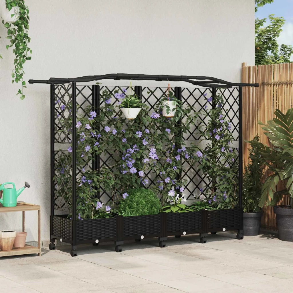 Letto Rialzato con Griglia e Tetto Nero 203,5 x 40 x 129 cm PP 3423153