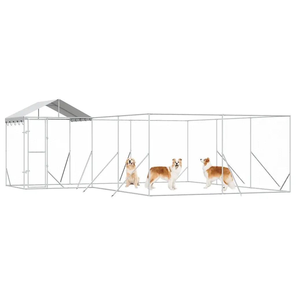 Cuccia Cani da Esterno Tetto Argento 6x6x2,5 m Acciaio Zincato 3190471