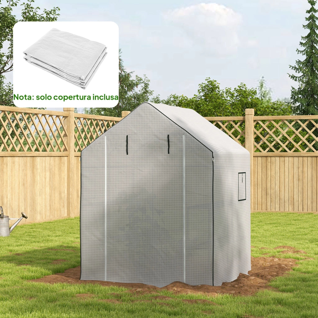 Serra da Giardino con Porta e Finestre ¨C zephmum ¨C Bianco 140x143x190cm