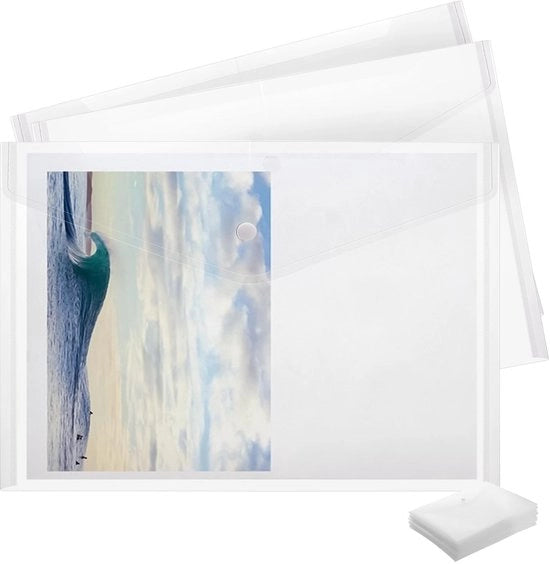Documentario per Documenti 100 pezzi - A4 Transparente - Portafoglio in Plastica - Vetrato - Chiusura Rapida - Leggero in Plastica - Copri Documenti