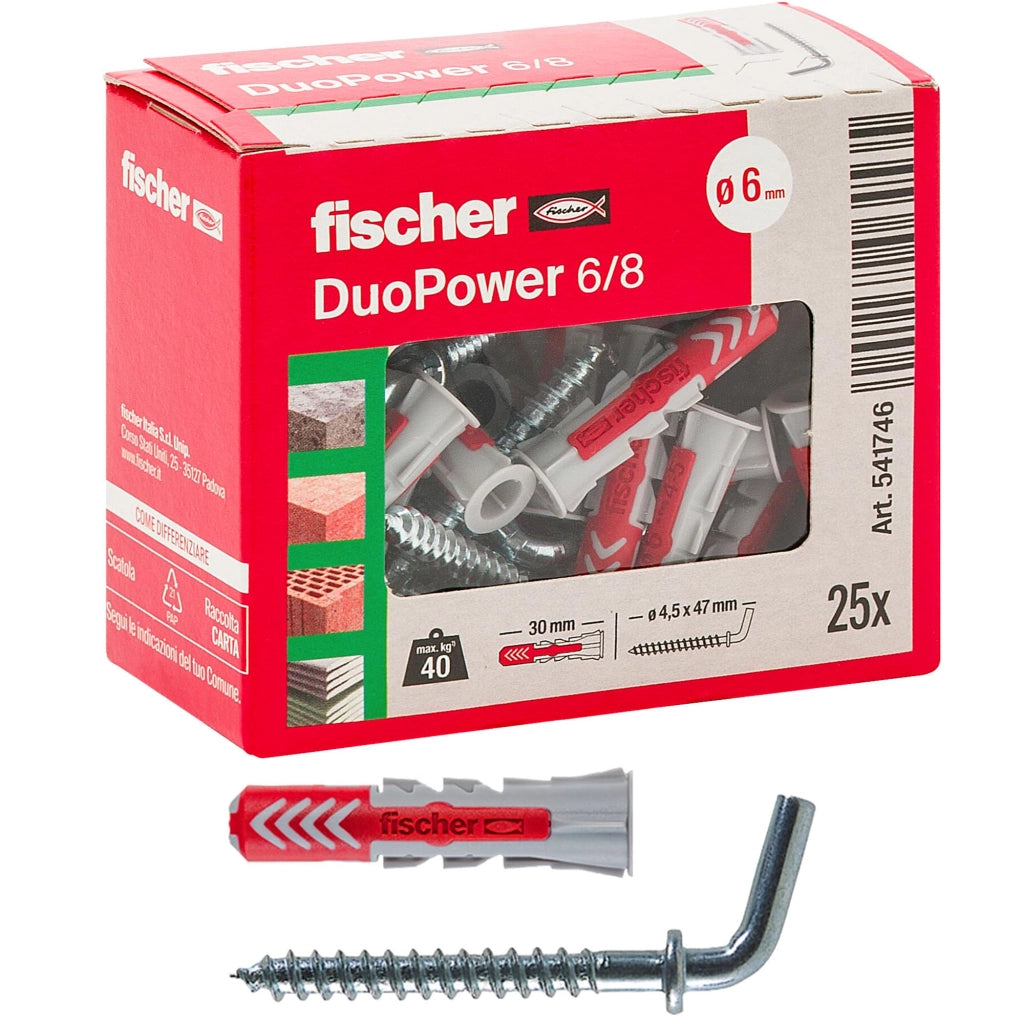 Tassello in Nylon Duopower 6 8 Fischer 25 Pezzi