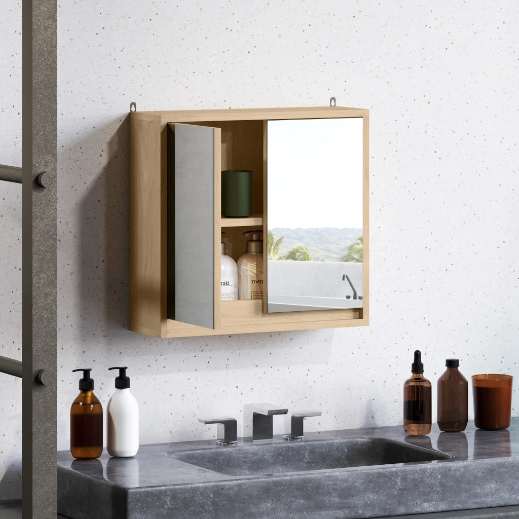 Armadietto da Bagno con Specchio ¨C zephmum ¨C Legno Naturale 48x14.5x45cm