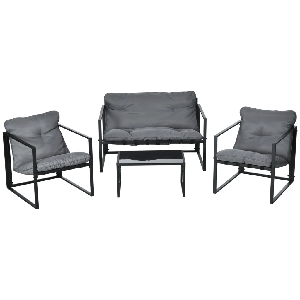 Set Divano Tavolo Poltrone da Giardino ¨C Zephmum ¨C Grigio Nero Vetro 114x70x67