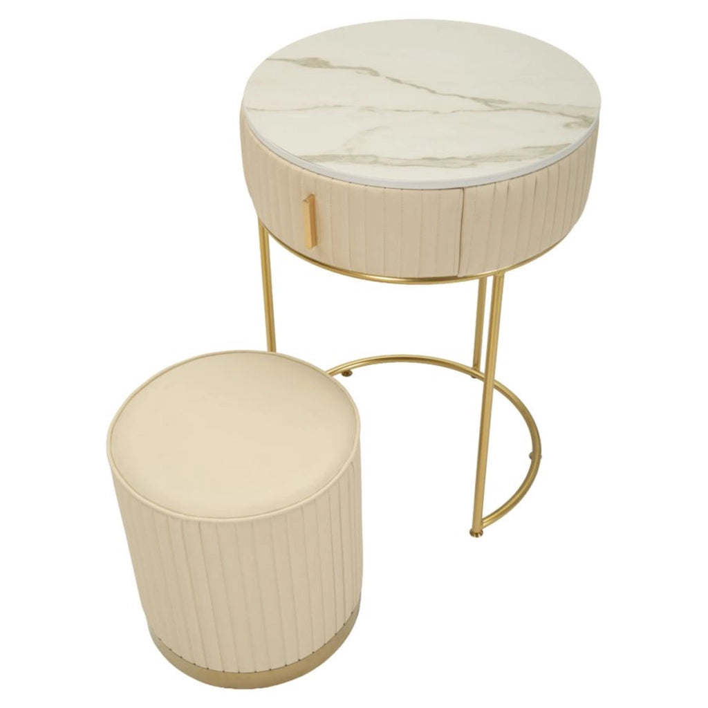 Set toletta POK con puff, design rotondo in oro