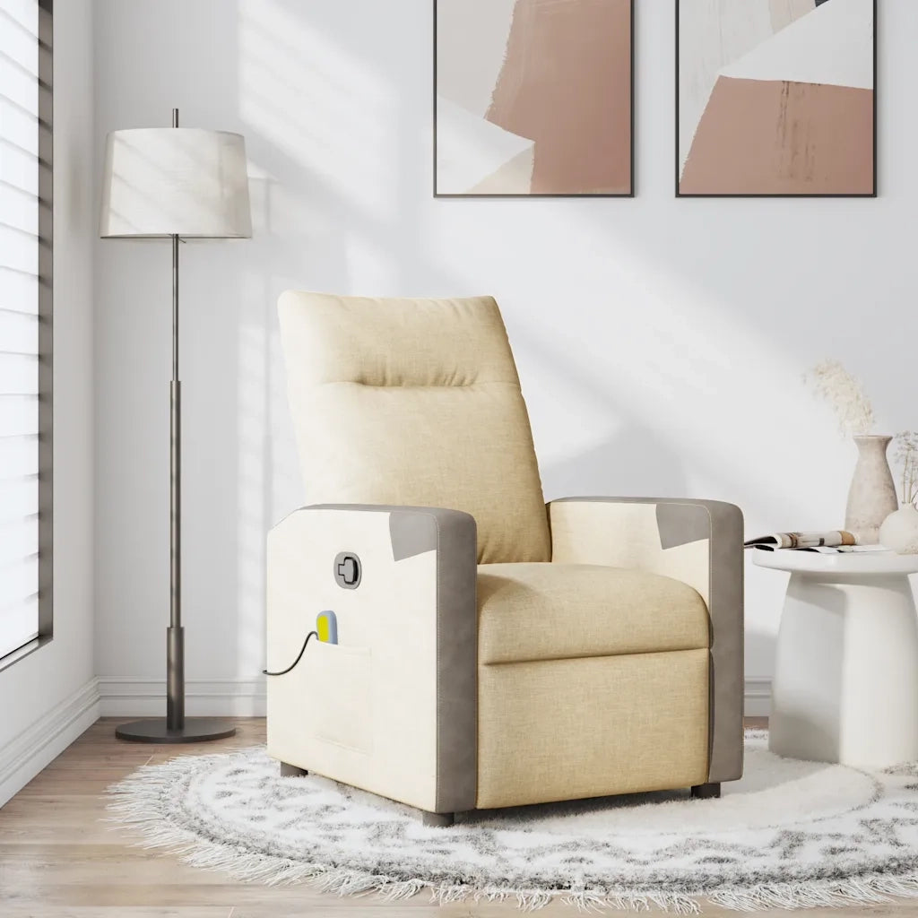 Poltrona Massaggiante | Sedia Relax Reclinabile Crema in Tessuto