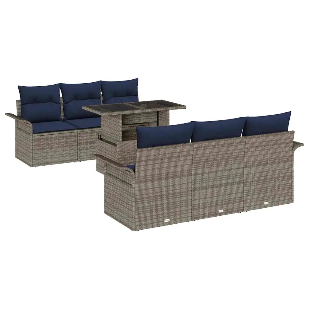 Set Divano da Giardino con cuscino 7 pcs Grigio polyrattan