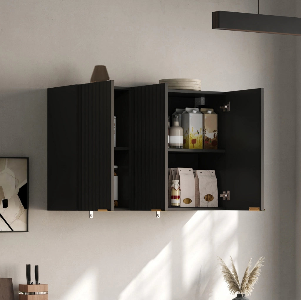 Pensile da parete nero a 3 ante in MDF, 90 × 29 × 60 cm