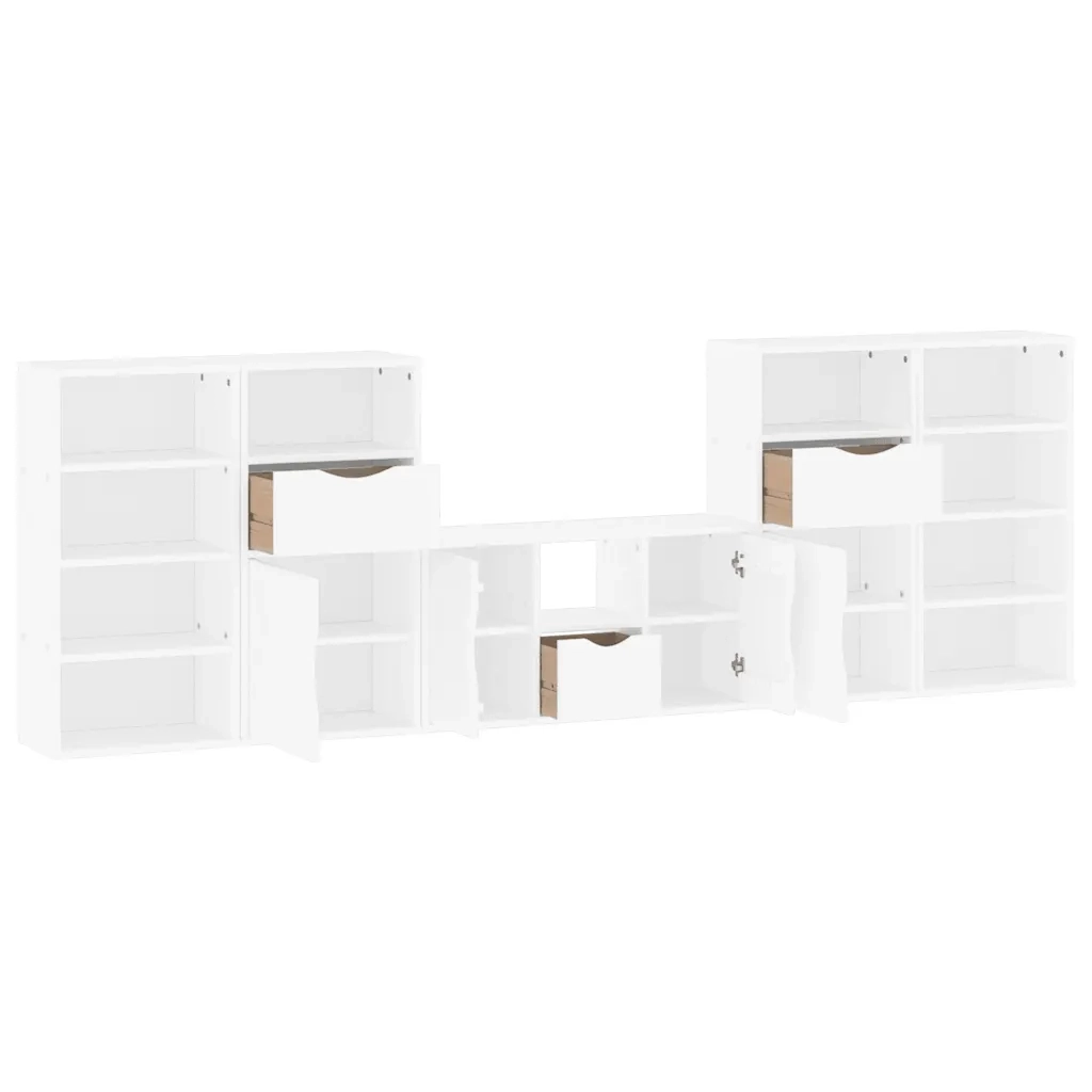 Mobile TV 5 pz con Contenitore ODDA Bianco in Legno di Pino