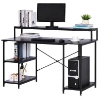 Scrivania per Computer con Ripiani per Monitor e CPU, Scrivania da Ufficio per Casa, Studio e Lavoro, Nera, 140 x 60 x 93cm