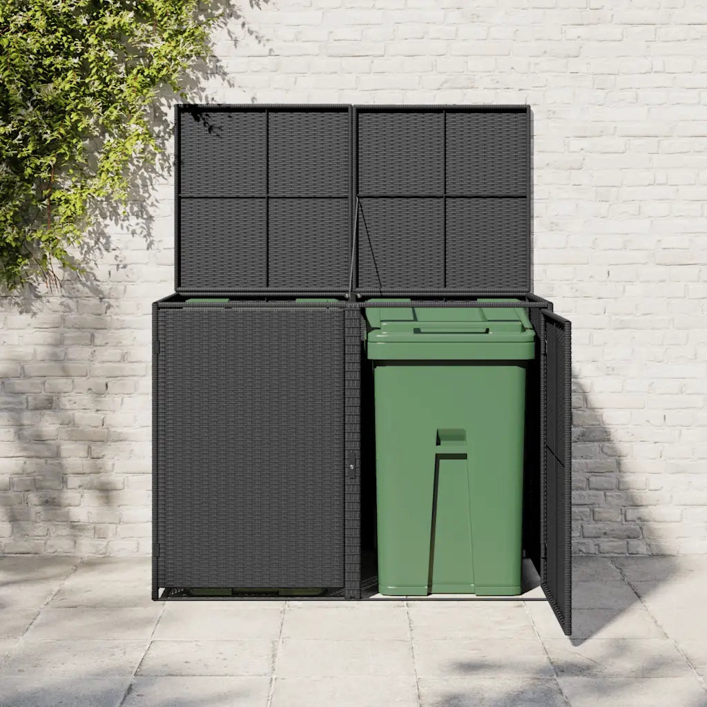 Copribidone Doppio per Spazzatura Polyrattan Nero 148x80x111 cm
