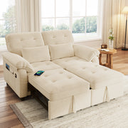 Divano letto 3 in 1 convertibile 142 cm in chenille beige con porta USB e Type-C