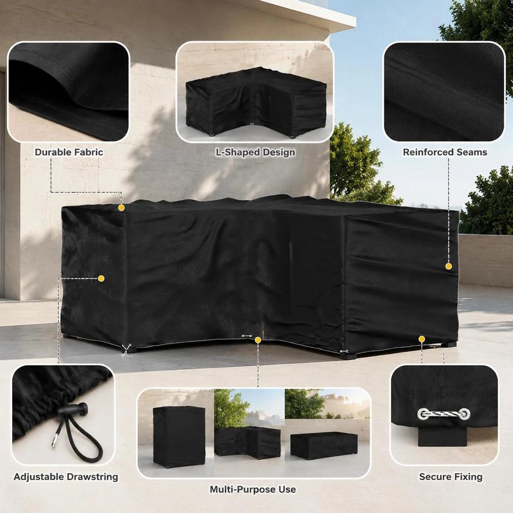 L-shaped Garden Furniture Cover With 12 Eyelets, 185x185x90 Cm