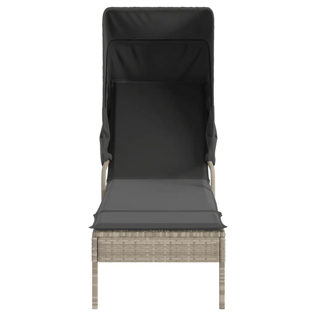 Lettino Prendisole con Baldacchino Grigio Chiaro in Polyrattan 368193