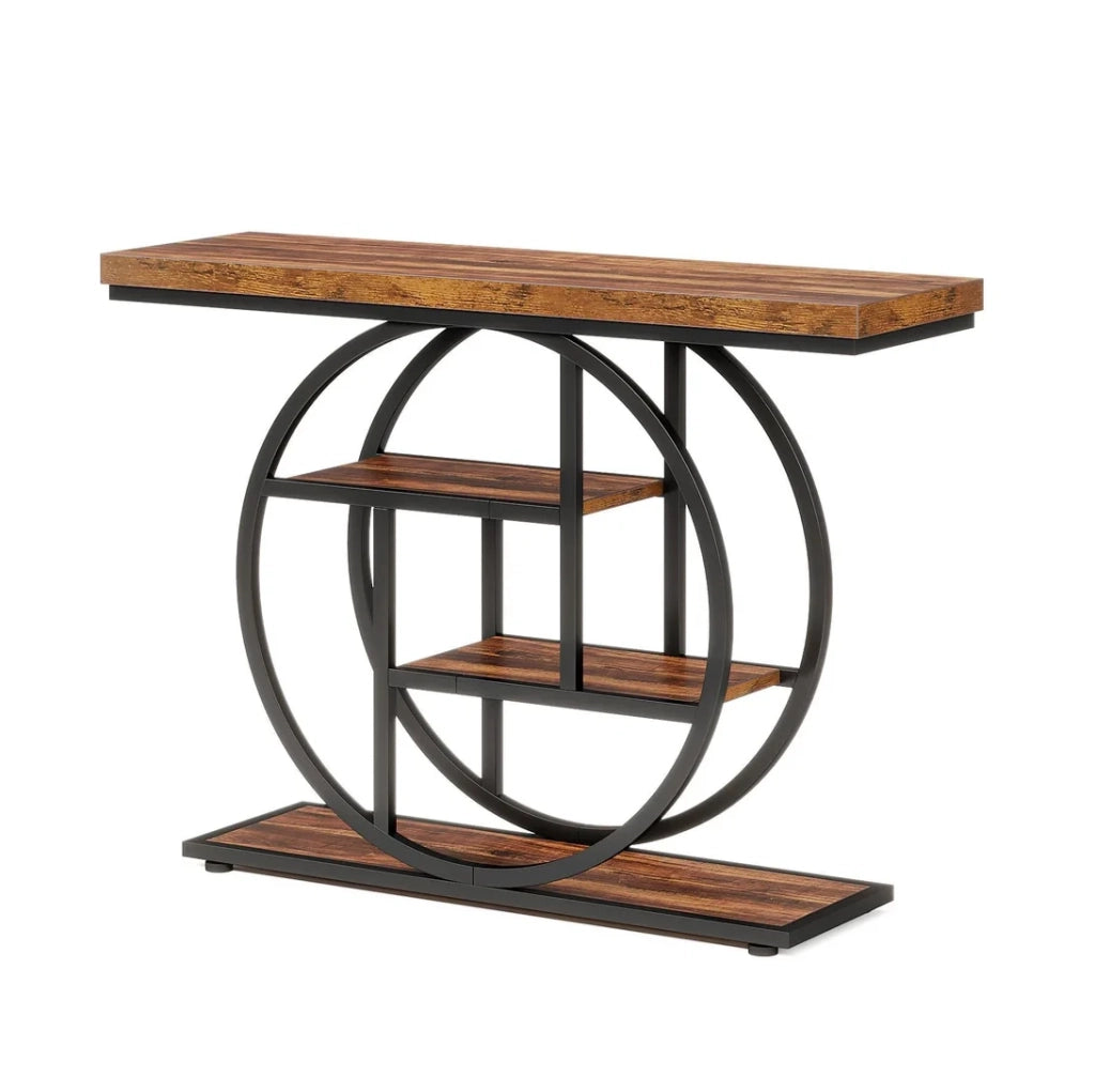 Tavolo consolle a 4 livelli in metallo e legno 105 x 30 x 80 cm nero e marrone rustico