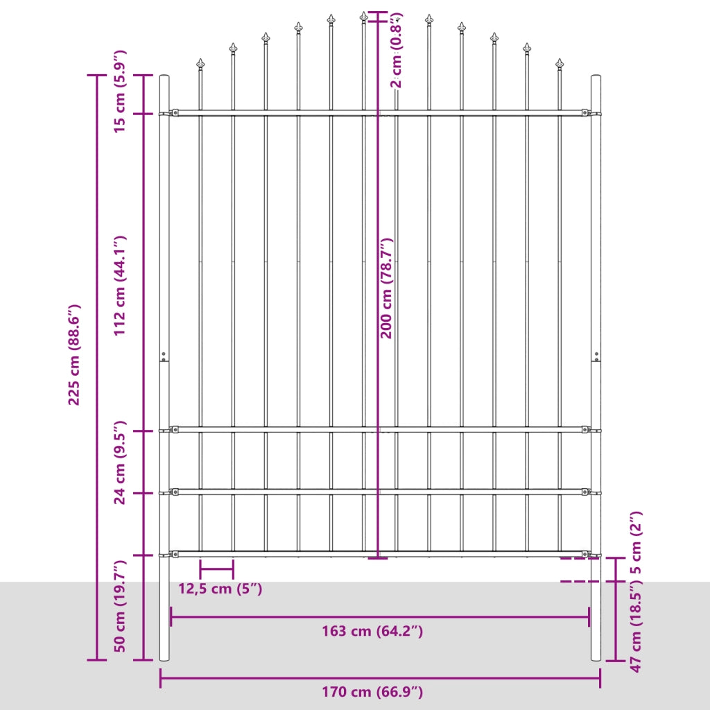 Recinzione da Giardino  con Parte Superiore a Archi Bianca 6,8x2 m Acciaio
