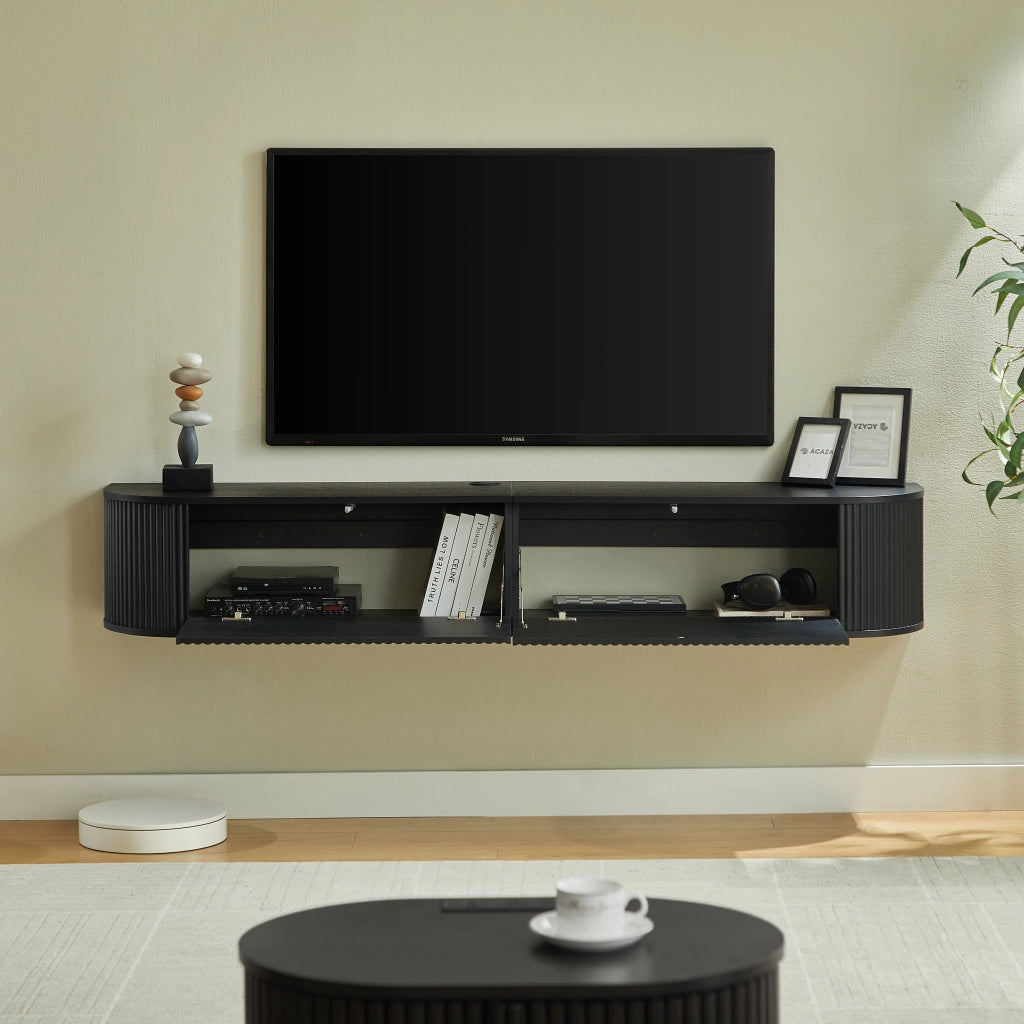 MOBILE TV SOSPESO 180 cm Nero in pannello di legno con passacavi