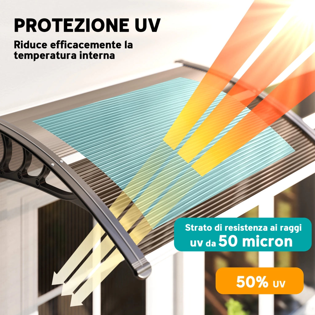 Pensilina da Esterni Impermeabile e Anti-UV, in PC, PP e Alluminio, 75x100x23 cm, Marrone e Nero