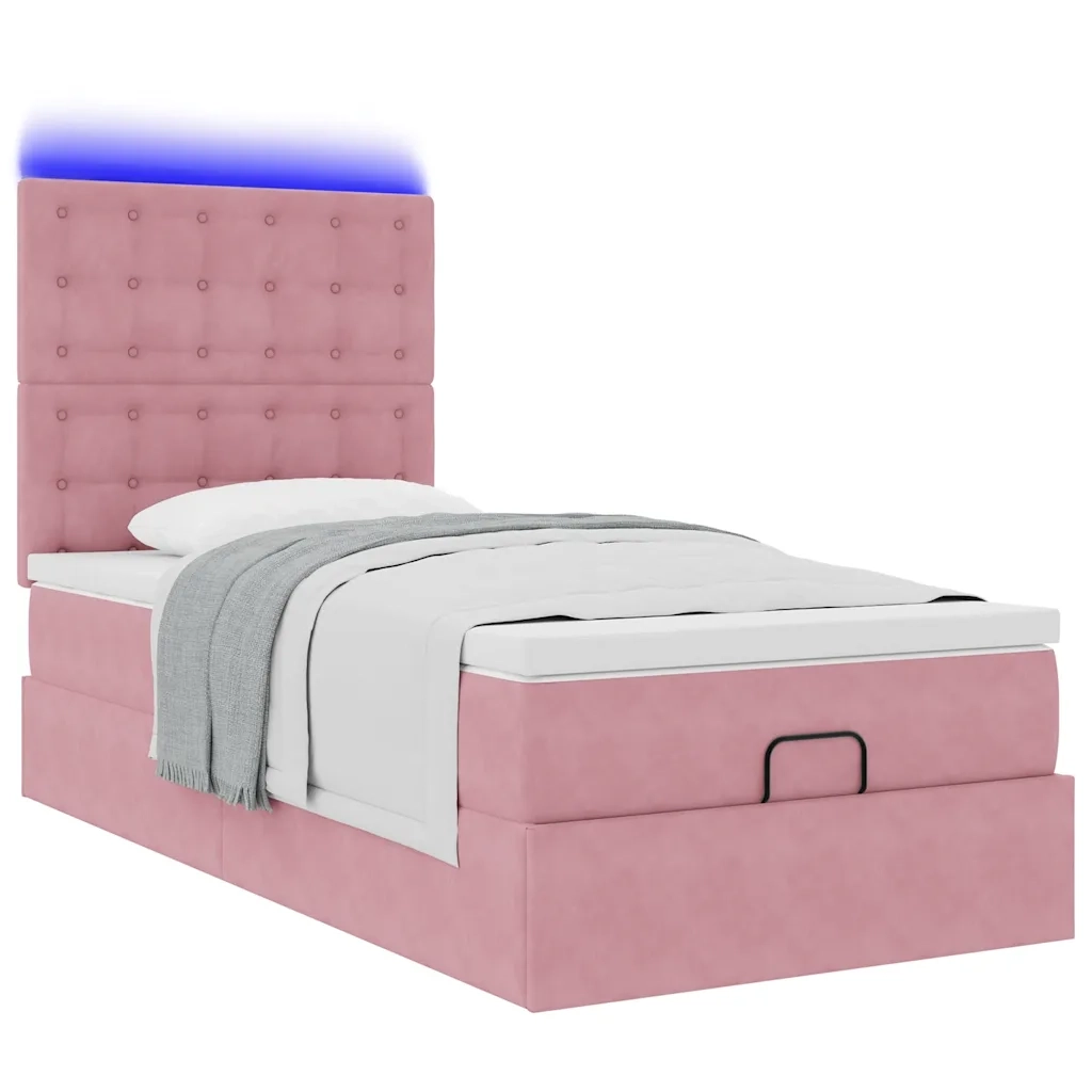 Struttura Letto Pouf con Materassi Rosa 80x200 cm Velluto 3314431