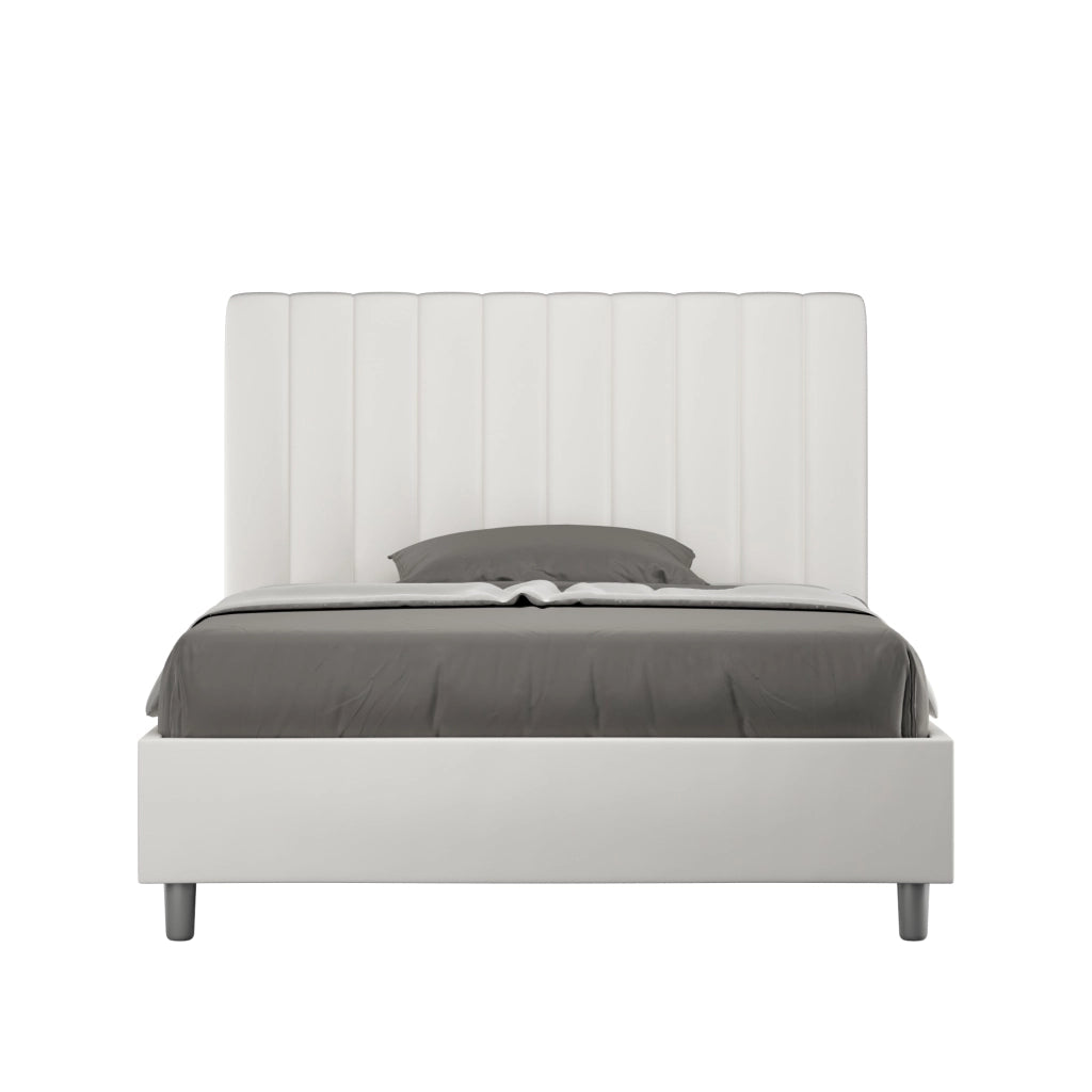 Letto matrimoniale francese contenitore imbottito 140x190 similpelle bianco Agueda