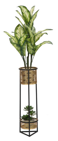 Porta Vasi Doppio Ø23x80 cm in Ferro Nero e Oro