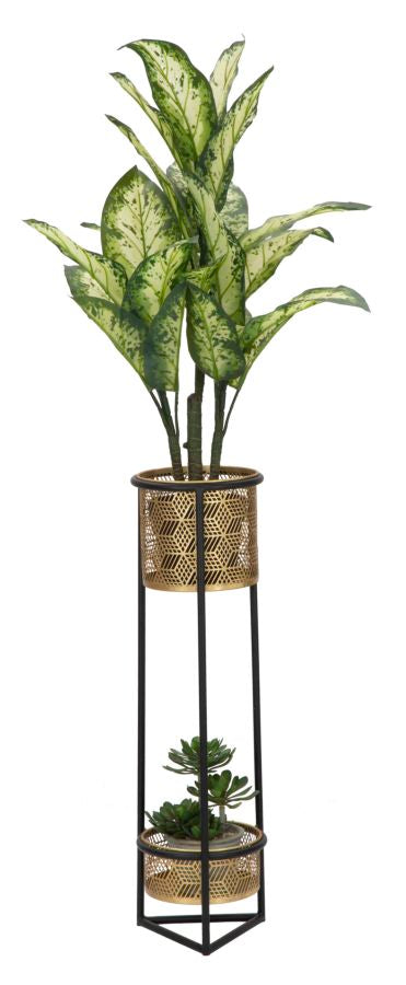 Porta Vasi Doppio Ø23x80 cm in Ferro Nero e Oro