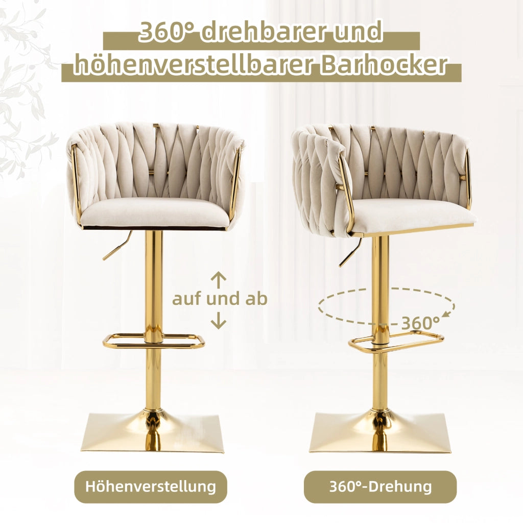 SGABELLO BAR Girevole Regolabile 53x51x87-105 cm Velluto Avorio