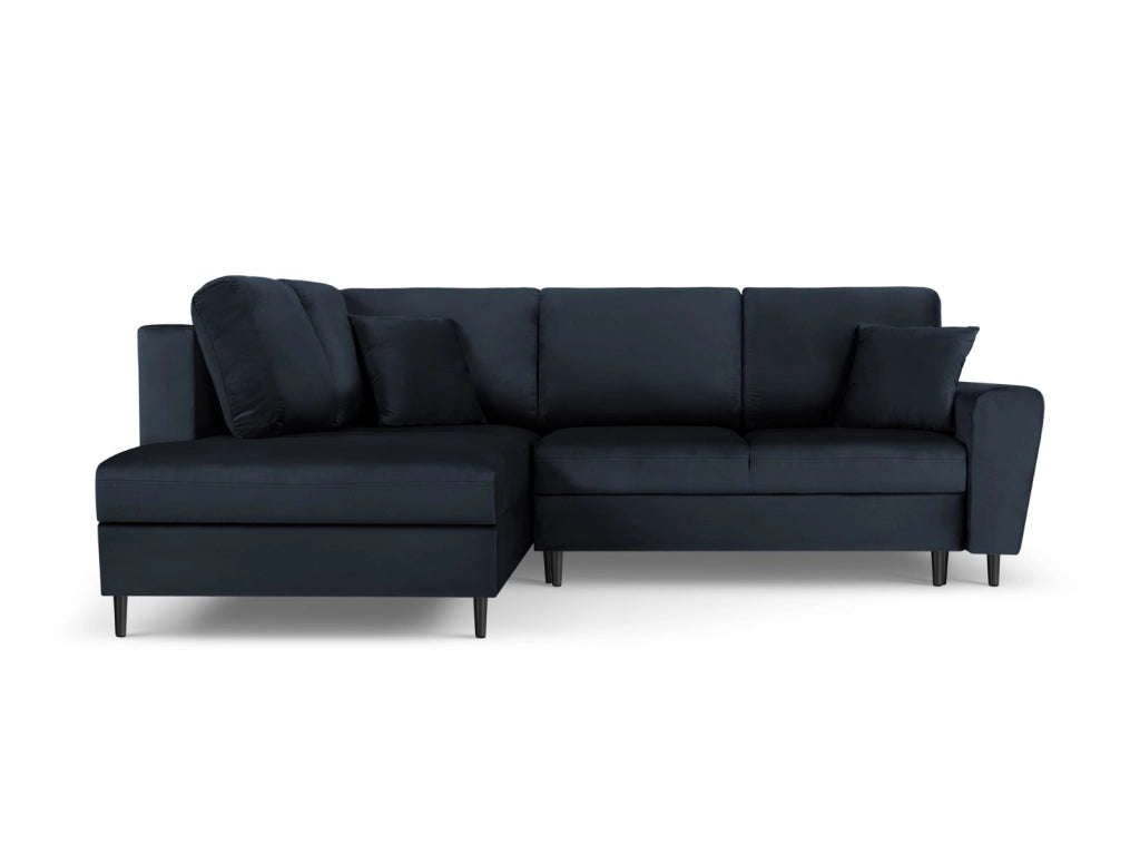 Cosmopolitan Design - Divano convertibile angolare sinistro con contenitore "Kyoto" 5 posti in velluto blu scuro 