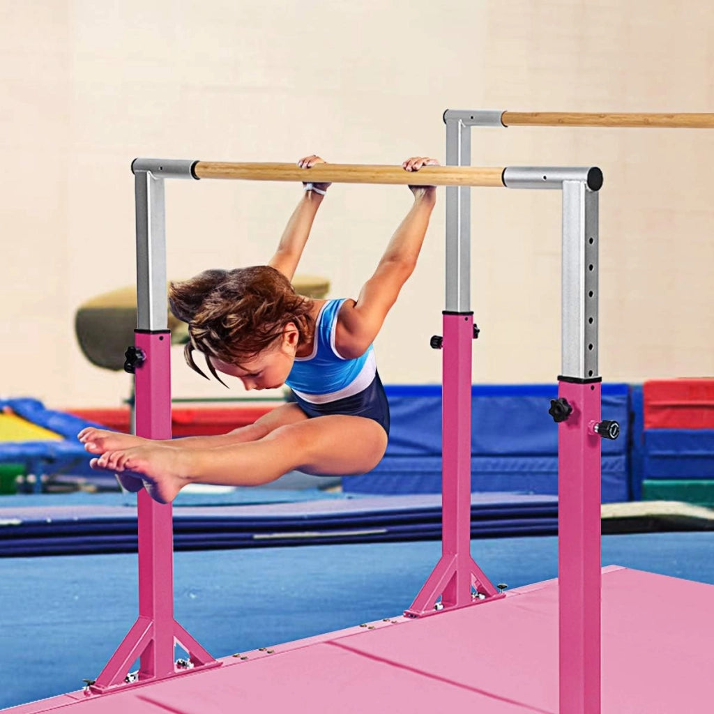 Parallele Doppie per Ginnastica, Sbarre Orizzontali Doppie con Larghezza Regolabile e 11 Altezze, capacità di Carico di 100 kg, Sbarre di Allenamento per Bambini 6-12 Anni