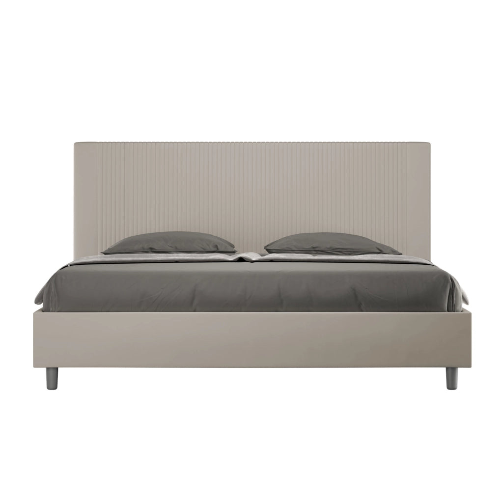 BS COM Letto matrimoniale king size con rete imbottito 200x210 similpelle tortora