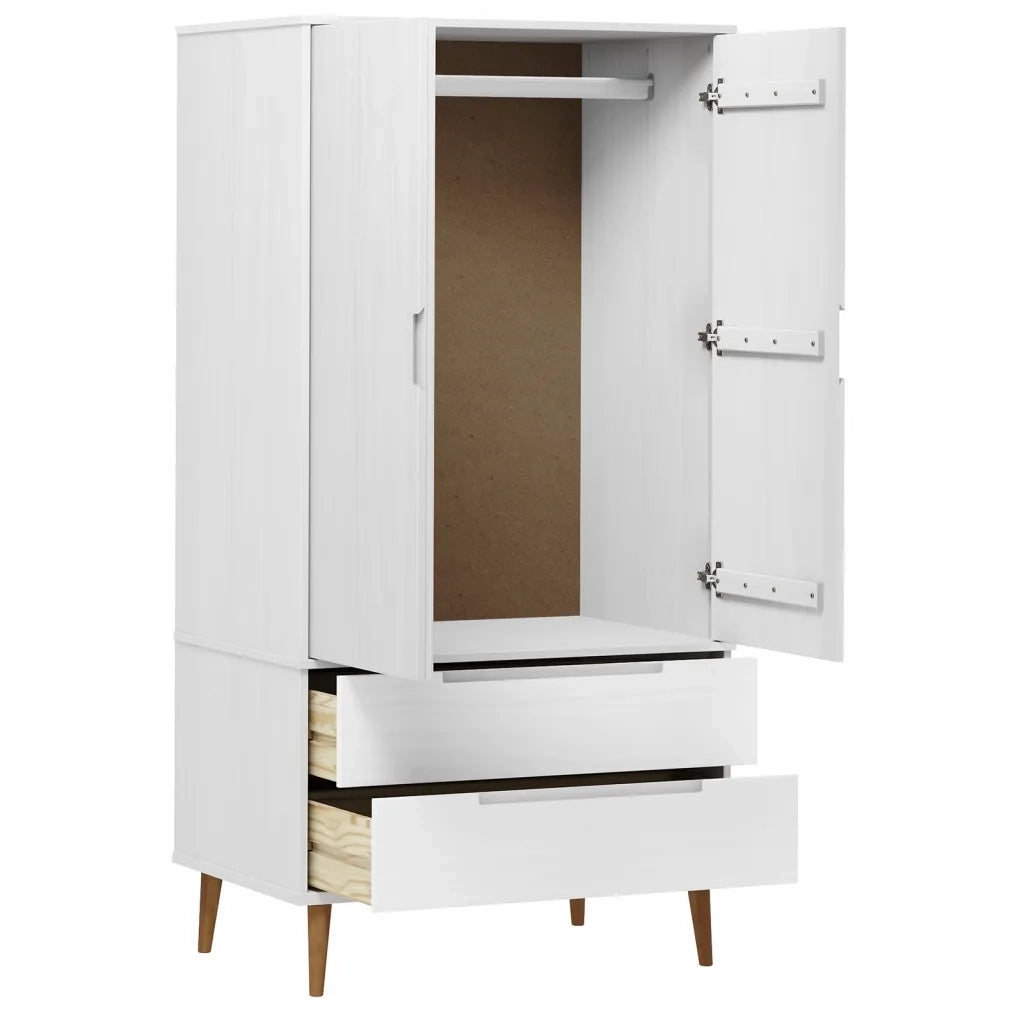 Armadio MOLDE Bianco 90x55x175 cm in Legno Massello di Pino 350523