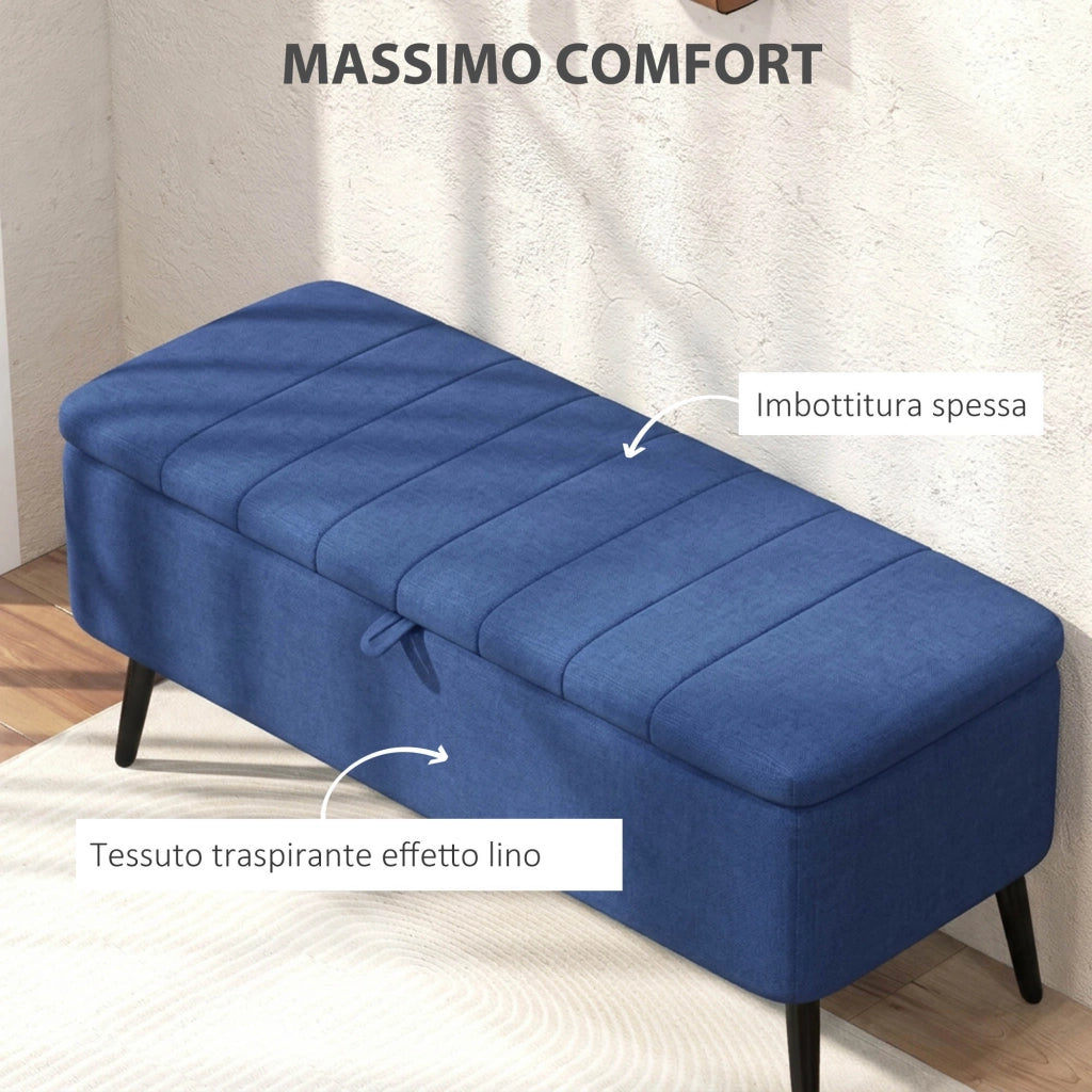 Panca Pouf Contenitore Imbottito ¨C zephmum ¨C Blu Scuro 102x40x44 cm